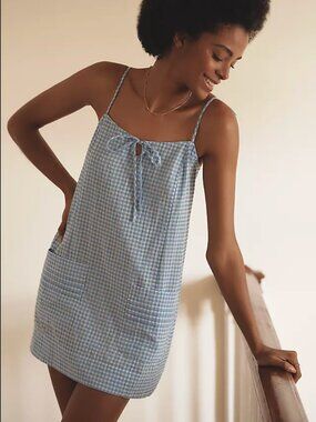 Anthropologie Gingham Mini Nap Dress (Blue/White) - Medium